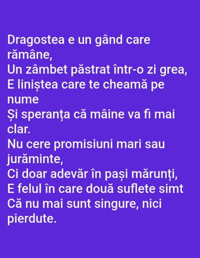 The image contains Romanian text on a purple background. The text is a poem about love. There are no elements in the image that suggest a location in Benešov nad Ploučnicí, Czechia.