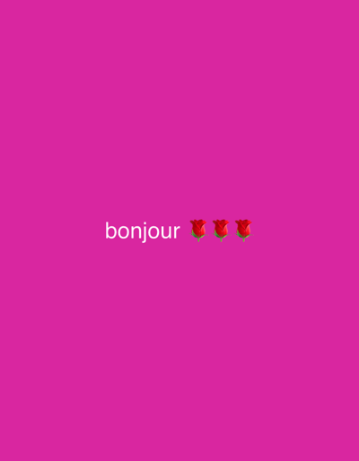 The image displays a plain pink background with the word "bonjour" written in white text, followed by three red rose emojis. The text and emojis are centered horizontally and positioned in the lower portion of the image. There are no people, actions, or interactions depicted. The environment is not discernible, and there is no information or context provided about Longpont-sur-Orge, France.