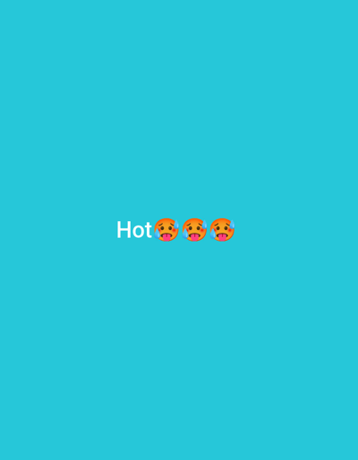 The image displays a digital graphic on a solid, uniform teal background (Pantone 327 C equivalent). Centered horizontally and slightly below the vertical midline are white sans-serif letters spelling "Hot." Immediately to the right of the word "Hot" are three identical "hot face" emojis (🥵), arranged horizontally. Each emoji is depicted as a yellow circular face with red cheeks, an open mouth with a pink tongue sticking out, and blue sweat droplets on the forehead. There are no other discernible subjects, objects, or environmental details within the frame, and the image contains no visual information to suggest a specific geographical location, including the city of Partizanin, Bulgaria.