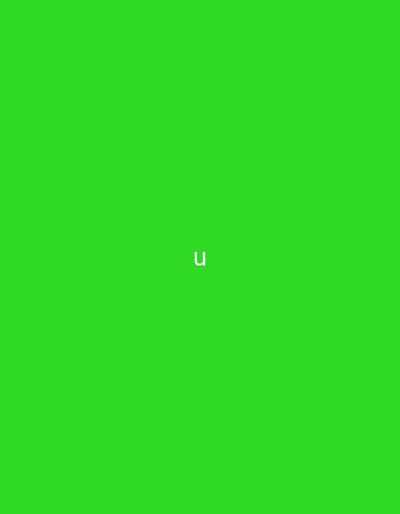 The image shows a solid bright green background with the white lowercase letter "u" positioned in the center. There are no people, objects, actions, or interactions visible in the image. The location in the city of Ақадыр, Kazakhstan is not discernible from the provided image.