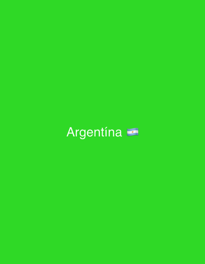 The image is a static shot of a bright green background. In the lower-middle portion of the frame, the word "Argentina" is displayed in white, sans-serif text. To the right of the text, the flag of Argentina is depicted as an emoji, featuring horizontal stripes of light blue and white with a sun emblem in the center. The image does not contain any elements that would indicate a location in Kobleve, Ukraine.
