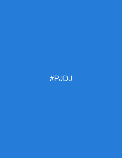 This digital graphic, described within the context of the city of Ivanovo, Bulgaria, features a uniformly saturated, medium-bright blue rectangular field. Centrally positioned on this field is the white, sans-serif alphanumeric identifier "#PJDJ". The text is sharp and clearly legible against the blue background. No other visual details, environmental elements, people, objects, actions, or interactions are depicted within the image.