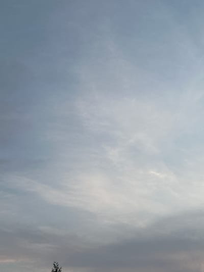 The image depicts a sky with wispy clouds, predominantly in shades of light gray and pale blue. The lower portion of the image shows the silhouette of the top of a tree, suggesting an outdoor scene. The sky is clear of any discernible weather phenomena beyond the clouds, and no human activity or specific landmarks are visible. The lighting indicates it is either early morning or late evening. The image is taken from a low vantage point looking upwards. This scene could be located anywhere with open sky, including in Bad Blankenburg, Germany, or any other location with similar atmospheric conditions.