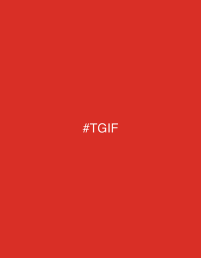 The image displays a graphic with a solid red rectangular background. Centered horizontally and vertically on this background is the white alphanumeric text "#TGIF", rendered in a sans-serif typeface. No people, subjects, objects, actions, interactions, or discernible environmental features are visually present within the image frame. The image is contextualized as originating from the city of Anavissos Municipal Unit, Greece.