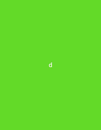 A lime green background fills the frame. Centered horizontally and vertically, a lowercase letter "d" in white font is prominently displayed. The "d" appears to be a clean, sans-serif typeface, contrasting against the vibrant backdrop. The overall composition is simple and minimalistic.