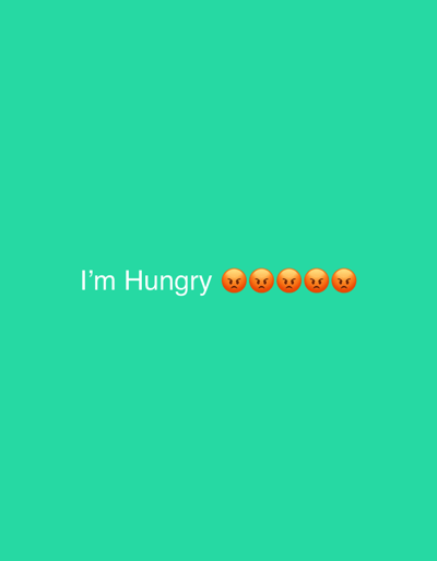 The image displays the text "I'm Hungry" followed by five angry face emojis arranged in a horizontal line against a plain teal background. The text and emojis are positioned towards the bottom center of the frame. The image's content does not provide any information related to the city of Dragoevo, Bulgaria.