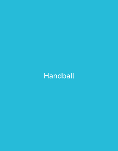 This is a media file with a plain, bright blue background. Centered on the background is the white text "Handball". There are no other subjects, objects, or scenes visible. The file appears to be a digital image or graphic, possibly used as a title card or section divider. No activity or event is depicted, nor are there any notable details regarding time of day, weather, location cues, or emotions. The only content is the single word rendered in text.