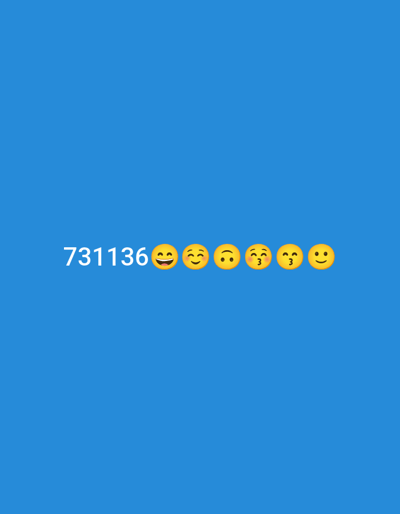 The image displays the numbers "731136" followed by a sequence of six emojis: a grinning face with smiling eyes, a face with smiling eyes and rosy cheeks, a neutral face, a face blowing a kiss, a winking face, and a smiley face. The text and emojis are positioned in the lower-left quadrant of a solid blue background. There are no discernible geographical features or elements that would indicate a specific location in Nova Odesa, Ukraine. The image appears to be a digital graphic rather than a photograph of a real-world scene.