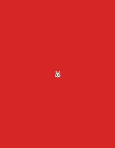 The image displays a minimalist composition featuring a single, small gray rabbit emoji centered against a solid, vibrant red background. The rabbit emoji depicts a rabbit's head, characterized by light gray fur, small pink inner ears, a subtle pink nose, and dark, round eyes. Its ears are slightly perked, and it faces directly towards the viewer. No activity or event is taking place; the rabbit is static. The background is entirely abstract, providing no environmental or geographical cues, and thus no indication of time of day, weather, or specific location. There is no visible text in the image. The cropped images confirm the subject and its details, emphasizing the tiny scale of the emoji within the vast red space.