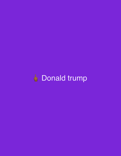 The image shows a purple background with the text "Donald Trump" in white, preceded by a middle finger emoji. The location is not specified and no details indicate it is set in Winchester, USA.