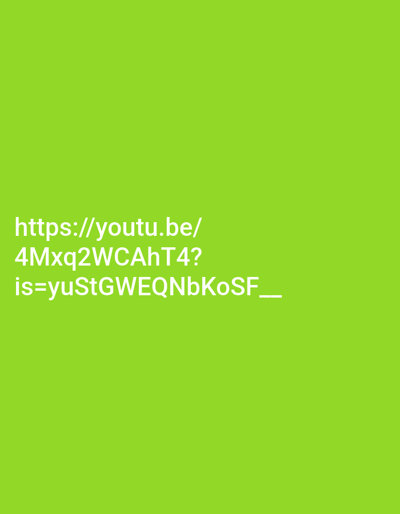 The image displays a plain, solid lime green background. No people, objects, or specific scenes are visible. The main feature of the image is white text appearing in the lower-left quadrant. The text is a YouTube URL, broken into three lines.

The visible text reads:
"https://youtu.be/
4Mxq2WCAhT4?
is=yuStGWEQNbKoSF__"

There are no discernible activities, events, time of day, weather, or location cues within the image itself. The background is uniformly colored.