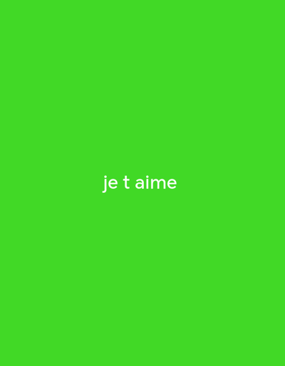 The image features a solid, vibrant green background. Centered both horizontally and vertically on this background is the text "je t aime" written in white. The font appears to be a clean, sans-serif style. The phrase "je t'aime" translates from French to English as "I love you," conveying a message of affection. The overall composition is minimalist, focusing entirely on the text against the monochromatic green backdrop.