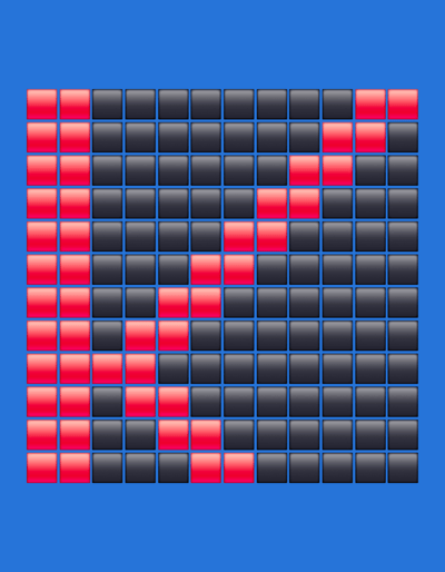 The image shows a grid of red and black squares on a blue background. The grid is composed of 10 rows and 17 columns. The squares are rendered with a glossy, three-dimensional effect. There are no people, animals, or any discernible objects beyond the grid itself. The image does not depict any recognizable landmarks or scenes that would allow for its location to be identified in Sinzheim, Germany, or any other specific geographic location.