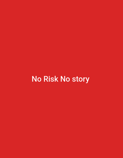 A vibrant, solid red background dominates the image, featuring white text centrally placed. The text reads "No Risk No story" in a clear, sans-serif font. There are no other subjects, objects, or activities depicted. The scene is devoid of any specific location cues, people, or discernible time of day or weather elements. The overall presentation is minimalistic, focusing solely on the motivational message against a bold, monochromatic backdrop.