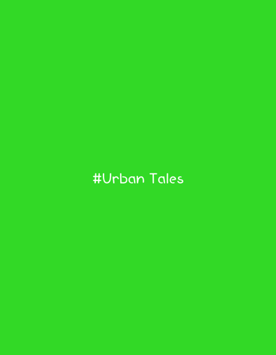 The image displays a solid, uniform green background. Centered horizontally on this green field is the white text '#Urban Tales' rendered in a casual, handwritten-style sans-serif font. There are no discernible people, subjects, objects, actions, interactions, or environmental elements present within the image. No geographical location, including any specific area within the city of Aumetz, France, can be identified from the visual data provided.