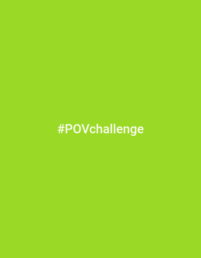 A solid green background, specifically a light lime or chartreuse color, fills the frame. Centered horizontally and vertically in the middle of the green field is the text "#POVchallenge" in a clean, sans-serif, white font. The simplicity of the design makes the text stand out prominently against the contrasting background color.
