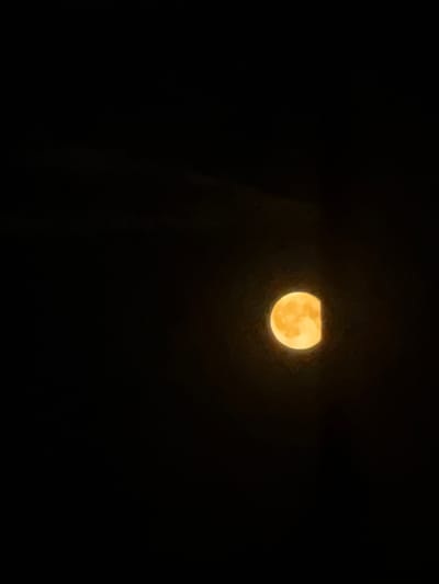 The image shows a night sky with a partially eclipsed moon. The moon is visible on the right side of the frame and appears to be a vibrant yellow-orange color, with a crescent-shaped portion obscured by shadow. The rest of the sky is dark and black, suggesting it is nighttime. There is no indication of the city of Baryshevo, Russia, or any other geographical features. The image is a close-up shot of the moon and does not contain any people, objects, or actions.