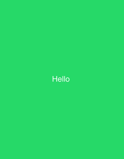 The image is a simple, digitally rendered graphic with a solid bright green background. Centered in the frame, in white, sans-serif text, is the word "Hello". There are no people, objects, or discernible scene details. The activity is static, with only the text being present. The time of day, weather, location cues, and emotions are not applicable to this abstract image.