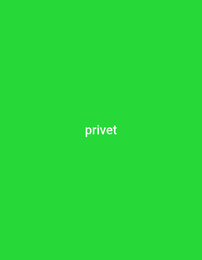 The image is a solid bright green background with the word "privet" in white text centered horizontally. The text is not located in Hovtamej, Armenia.