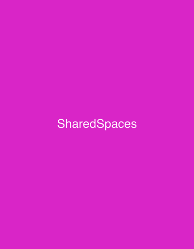 The image displays a uniform magenta background. Centered horizontally and vertically in the frame is the white, sans-serif text "SharedSpaces". There are no other discernible subjects, objects, people, or environmental features depicted within the image itself. The image is located in Sint-Pieters-Leeuw, Belgium.