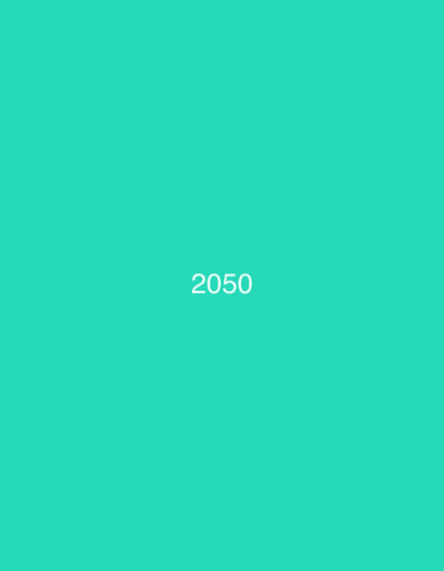 A solid, vibrant teal background fills the frame. Centered horizontally and vertically is the number "2050" in a simple, sans-serif white font. The number is relatively small compared to the overall image size, creating a minimalist aesthetic. The flat color and clean typography give the image a modern feel.