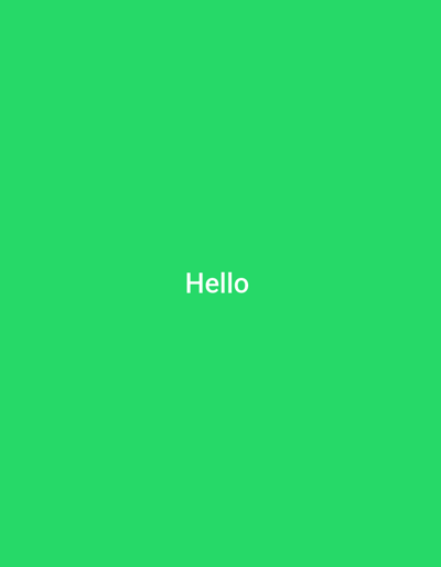 The scene consists of a solid, vibrant lime green background. Centrally positioned on this background is the word "Hello", rendered in white, sans-serif text. No discernible physical environment, individuals, or objects are present within the visual frame beyond this digital display. The image is identified as being located in the city of Kara, Togo.