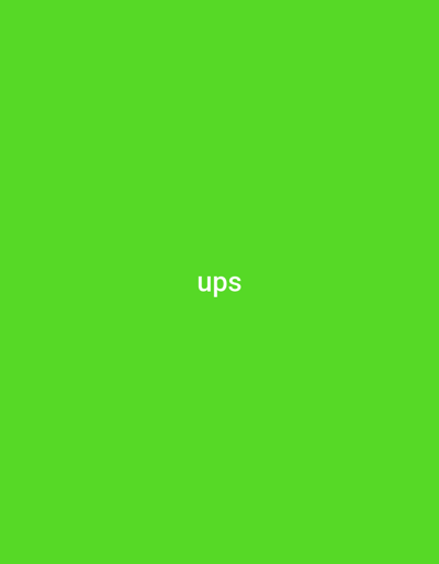 The image is a plain green background with the word "ups" written in white text in the center. The text is slightly tilted and appears to be in a sans-serif font. There are no other objects, people, or scene details visible in the image. The setting is thus a simple, featureless green background. No activity or event is taking place beyond the presentation of the text. There are no cues for time of day, weather, or specific location other than the overall hue of green. The emotion conveyed is neutral due to the lack of context. The only visible text is "ups".