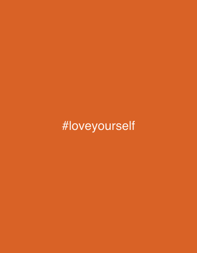 The image is a solid orange background with the text "#loveyourself" in white, centered horizontally. The text is rendered in a sans-serif font. There are no people, objects, actions, or interactions visible. The image does not depict any location in Au in der Hallertau, Germany, or any other specific geographical location. It is a purely graphic design element.