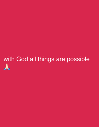 The image displays a solid red background. White text, stating "with God all things are possible," is positioned in the lower-left quadrant. Directly beneath this text, a praying hands emoji (🙏) is visible. No specific geographical location, including the city of Abagbo, Nigeria, is visually depicted or identifiable within the scene. There are no people, other subjects, objects, actions, or interactions present beyond the text and emoji on the monochromatic background.