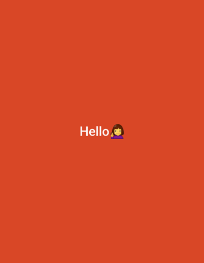 A simple screen displays the word "Hello" in white text, followed by a woman raising her hand emoji. The background is a solid, vibrant orange. The text and emoji are centered on the screen. There are no other objects or people visible. The image does not depict any location in the city of Vabkent, Uzbekistan.
