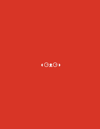 The image is a digital graphic on a red background. Centered on the background is a white minimalist depiction of a face, resembling a panda. The face consists of two large circles for eyes, each with a smaller circle inside to represent pupils. Between the eyes, there is a small inverted triangle shape for a nose, and a faint line below it suggesting a mouth. On either side of the eyes are two small semi-circular shapes. The image is not a photograph and does not depict any real-world scene, therefore it cannot be located in Lompoc, United States of America.