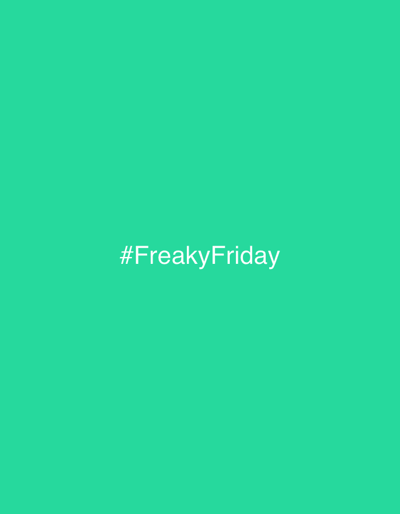 A bright teal background features the white text "#FreakyFriday" centered horizontally and positioned in the upper half of the image. The image appears to be a graphic design element, possibly for social media, with no discernible connection to Shirkovo, Russia, or any specific urban environment.