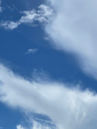 A low-angle, medium shot captures a predominantly blue sky filled with scattered white clouds of varying density and texture. The clouds are soft and wispy, with some appearing thicker and more opaque, while others are thin and translucent, allowing the blue sky to show through. The lighting suggests it is daytime, with sunlight illuminating the clouds from an unseen source. The image does not depict any recognizable landmarks, urban features, or individuals, and therefore does not provide any specific location information within the city of Petrushenko, Russia, or any other geographical area.