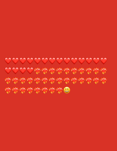 This image is a digital graphic, not a photograph of a real-world location. It displays a red background with multiple rows of red heart emojis and one yellow smiley face emoji. The hearts are arranged in four horizontal lines, with the top line containing plain red hearts and the subsequent lines featuring hearts with a flame effect. A single smiley face emoji is positioned at the end of the third line of flaming hearts. There is no connection to Zlataritsa, Bulgaria, as this is a purely digital creation.