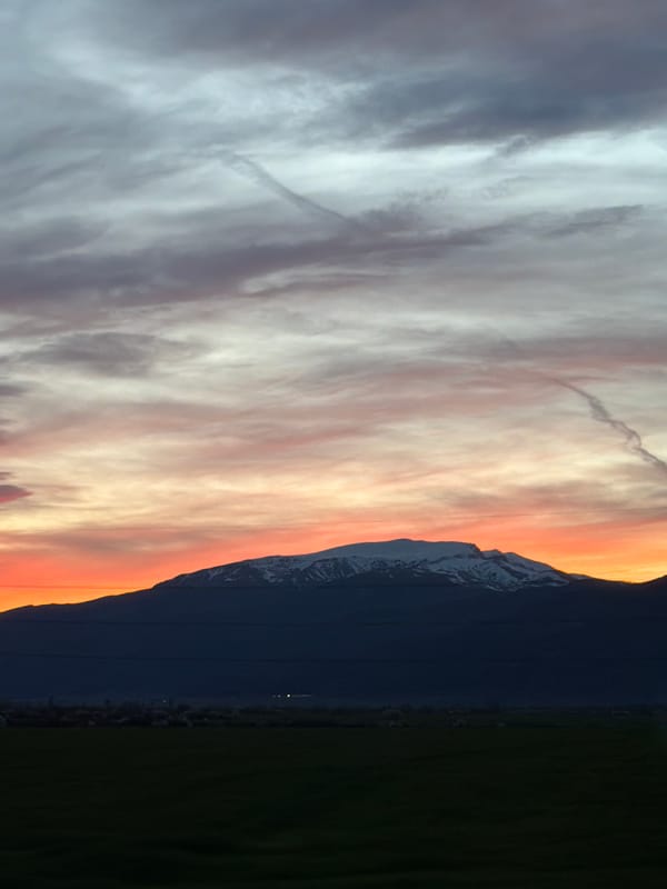 Dramatic sunset photographed over mountains near Kran, Bulgaria