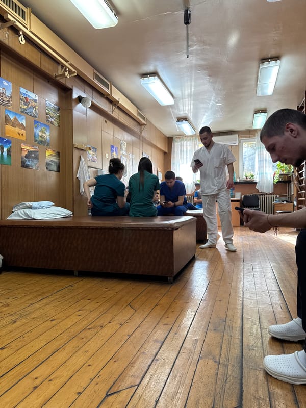 Artistic drawings and medical facility scenes documented in Bulgaria