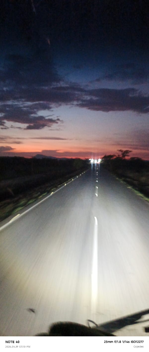 Evening road travel captured in La Galera, Venezuela
