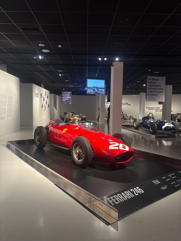 Vintage Ferrari 246 displayed at Turin museum exhibition