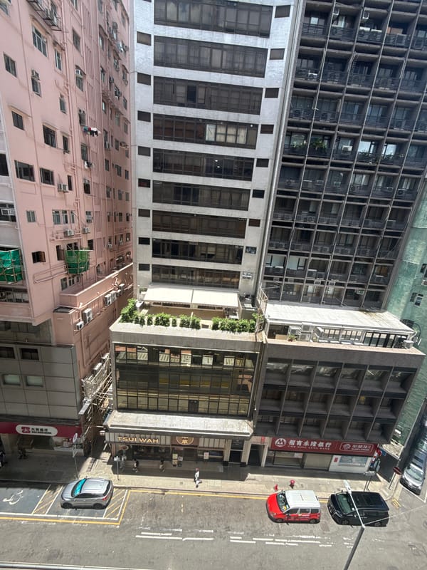 Hotel room and street views from a Hong Kong high-rise