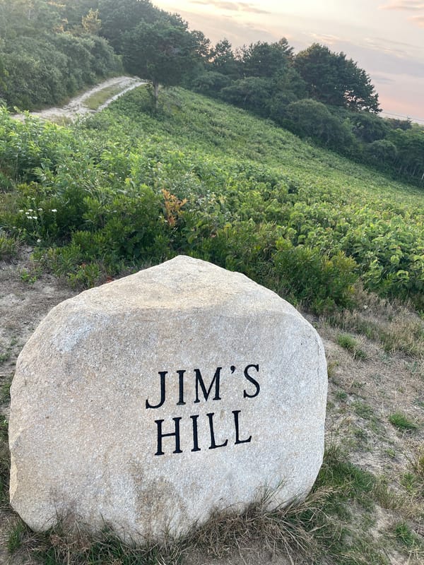 Jim's Hill on Nantucket: boulder marker and open sky