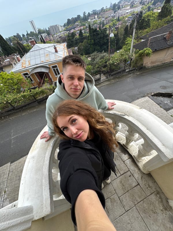 Couple Takes Selfie on Balcony Overlooking Sokhumi