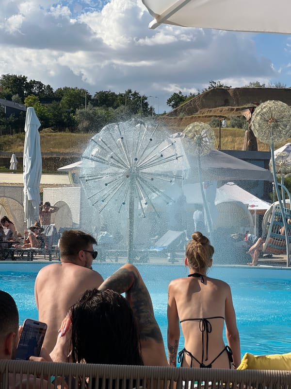 Lazy afternoon around a resort pool on a sunny day