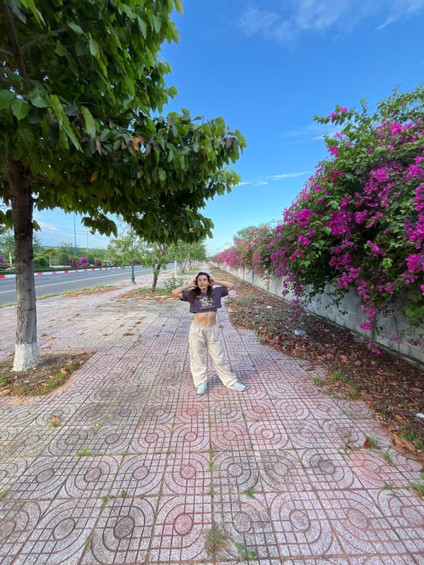 Bougainvillea wall photo session in Phu Thuy Ward, Vietnam
