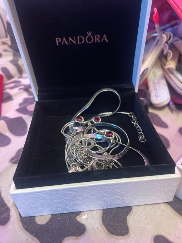 Person examines silver jewelry collection from Pandora box in Russia