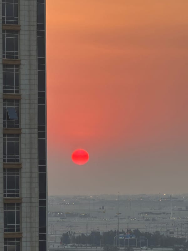 Lusail skyline glows at sunset, multiple angles