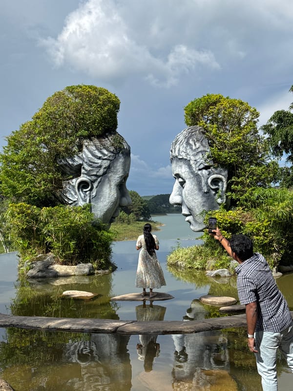 Sculptures and pine hills at Da Lat's Datanla Waterfall area