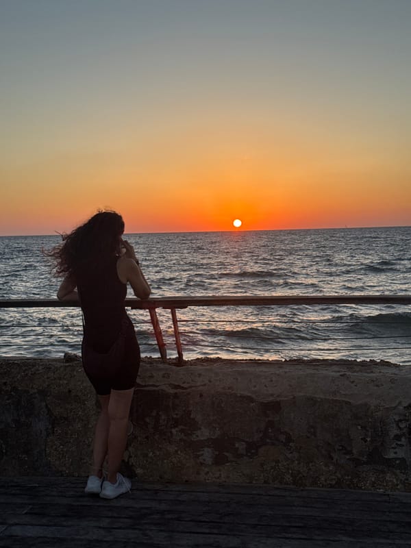 Late afternoon on Tel Aviv's waterfront boardwalk at sunset