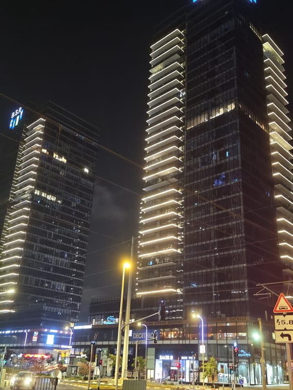 BSR Towers lit up at night in Petah Tikva