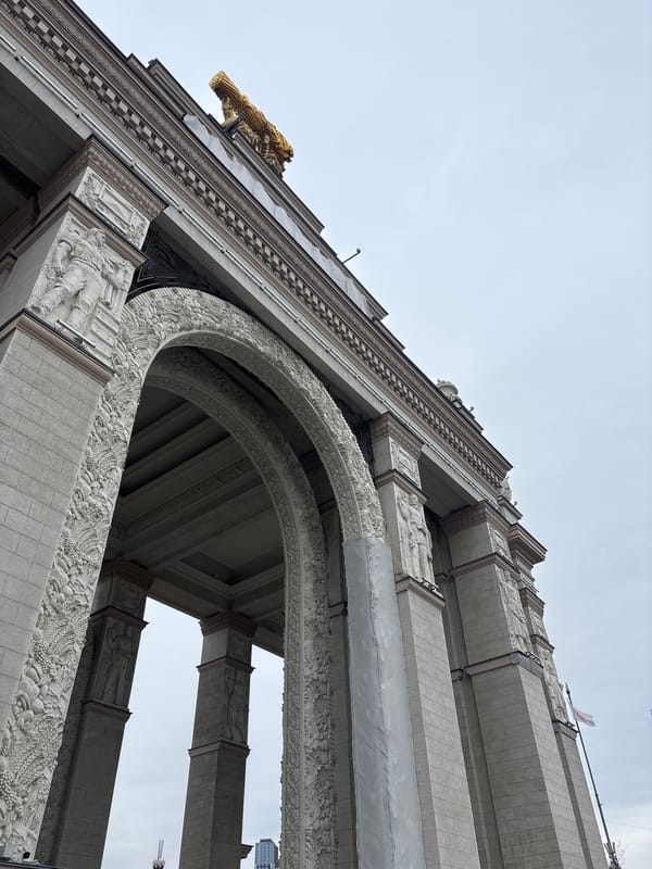 Visitors photograph iconic VDNKh architecture in Moscow