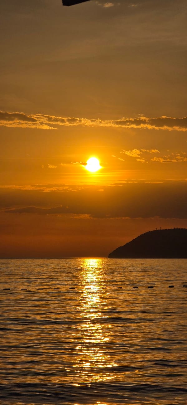 Sunset observed over Adriatic Sea from Bar, Montenegro beach